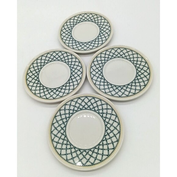 Vintage Rego Restaurant Ware China E438-58 Green Lattice Set Of 4 Saucers - Picture 2 of 6